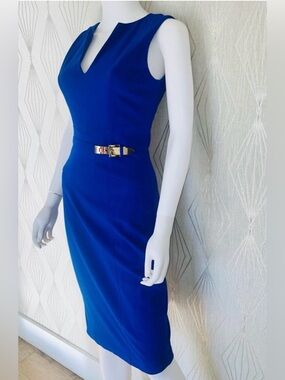 Cache Vibrant Cobalt Blue Sleeveless Midi Sheath Dress